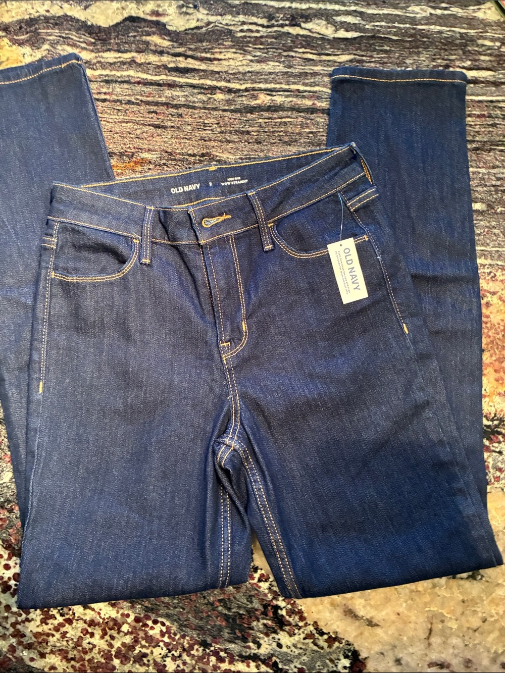 Old Navy Women's High Rise WOW STRAIGHT Dark Blue Skinny Jeans size 2